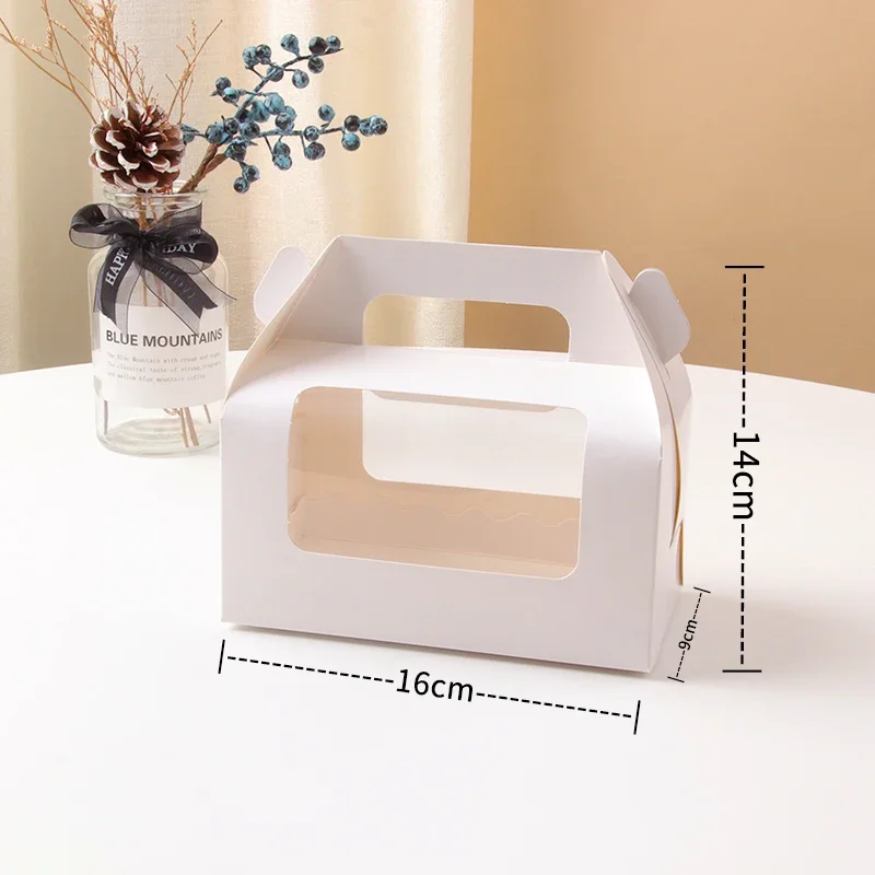 10/20 Sets White Handheld Transparent Cake Boxes, Paper & PET Long Fold Drawer Cake Roll, Dim Sum, Mousse Cake Packaging Box, Gift Packaging for Desserts and Pastries - 图片 12