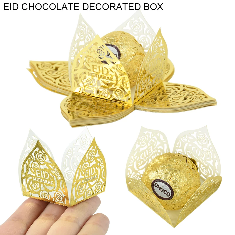 10/20Pcs Eid Mubarak Candy Boxes – Hollow Design Chocolate Trays, Truffle Wrapping Boxes, Treat Packaging for Sweets, Chocolates, Islamic Muslim Festival Party Favors and Holiday Decorations