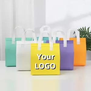 Non-Woven Tote Bag with Custom Logo, Portable Food and Drink Carrier, Insulated Lunch Bag for Cakes and Meals, Thermal Delivery Pouch to Keep Food Hot or Cold, Reusable Takeaway Bag with Handle