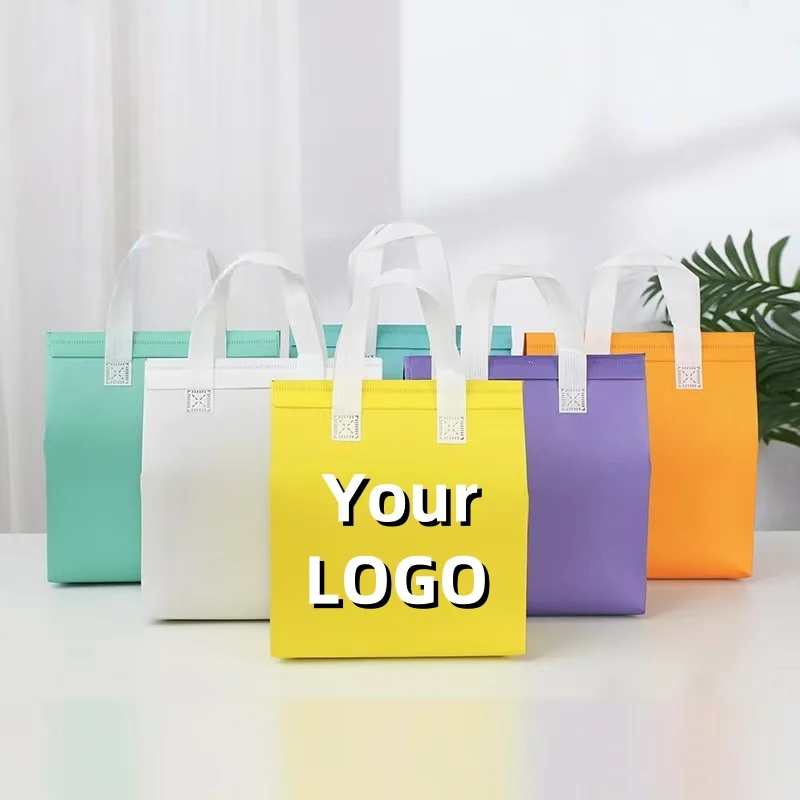 Non-Woven Tote Bag with Custom Logo, Portable Food and Drink Carrier, Insulated Lunch Bag for Cakes and Meals, Thermal Delivery Pouch to Keep Food Hot or Cold, Reusable Takeaway Bag with Handle