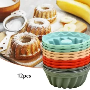 12PCS Silicone Muffin Cup Cake Mold for Making Cupcakes, Puddings, Jellies, and DIY Desserts, Non-Stick Flexible Baking Tool for Home Baking, Parties, Creative Cakes, and Sweet Treats