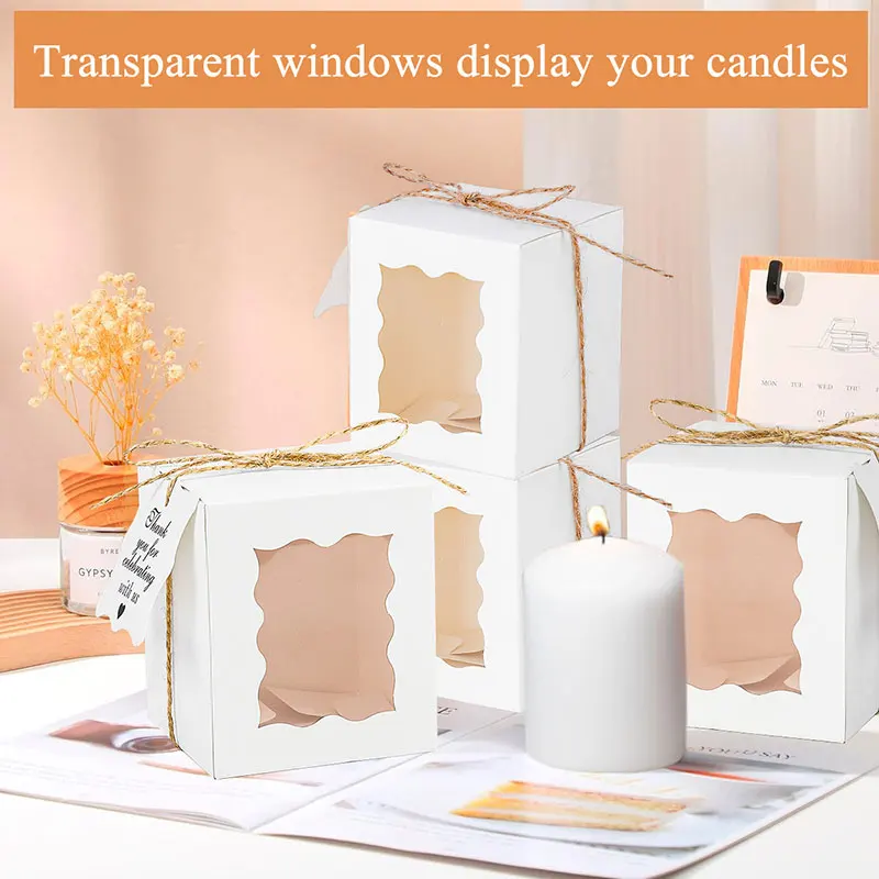 10/30/50PCS Kraft Paper Candle Gift Boxes with Clear Window – Includes Tags & Twine for Wedding Favors, Birthday Party Packaging, Ideal for Candles, Treats, and Small Gifts 5