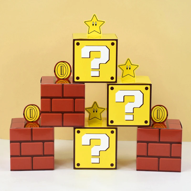 6/3Pcs Question Blocks Gift Boxes Kids Video Game Theme Birthday Candy Cookie Treat Boxes Goody Bags Boys Party Favors Decorations DIY Party Supplies for Celebration Accessories