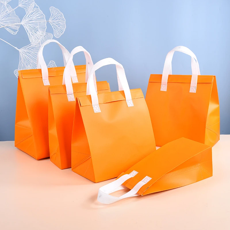 10pcs Non-Woven Insulated Tote Bags Reusable Fabric Pouches for Food, Cake, Drinks, Grocery Delivery, Hot and Cold Storage, Portable Lunch Carrier, Picnic, Baking, and Eco-Friendly Packaging 14