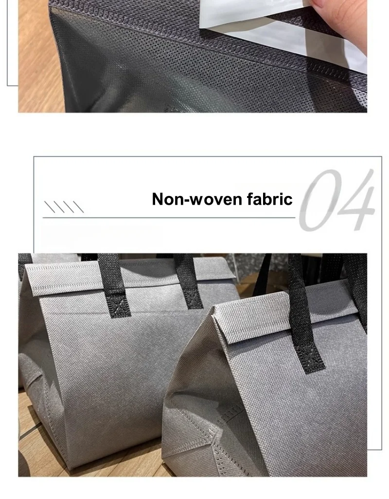 10pcs Grey Non-Woven Insulated Tote Bags – Reusable Portable Pouches for Bread, Food, Bakery, Snacks, Hot or Cold Meals, Delivery, Grocery, Picnic, Thermal Storage Carrier for Work, School, Travel 7