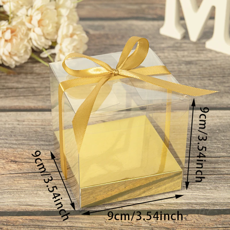 12Pcs PET Square Transparent Cupcake and Cake Boxes with Decorative Ribbons, Clear Plastic Dessert Containers for Wedding, Birthday, Party, Baking, Gift Packaging, and DIY Treat Presentation - 图片 8