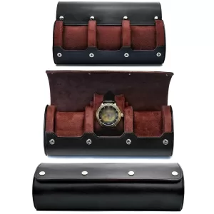 Watch Roll Case Organizer ⌚ – PU Leather Travel Case for Men & Women, 3-Slot Display, Swiss-Inspired Design, Soft Suede, Flat Base Stability, Luxury Gift for Watch Lovers