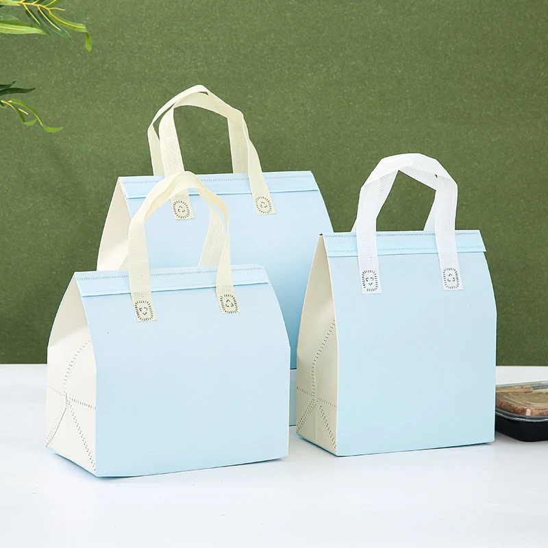 10pcs Non-Woven Insulated Tote Bags Reusable Fabric Pouches for Food, Cake, Drinks, Grocery Delivery, Hot and Cold Storage, Portable Lunch Carrier, Picnic, Baking, and Eco-Friendly Packaging - 图片 4