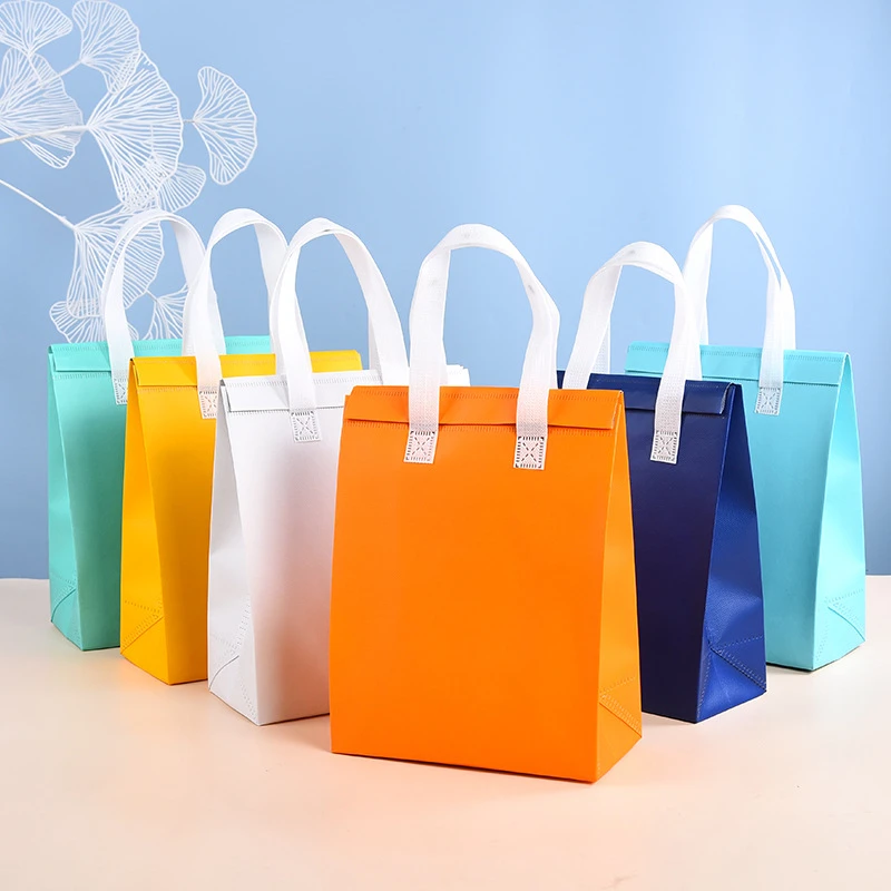 10pcs Non-Woven Insulated Tote Bags Reusable Fabric Pouches for Food, Cake, Drinks, Grocery Delivery, Hot and Cold Storage, Portable Lunch Carrier, Picnic, Baking, and Eco-Friendly Packaging 5