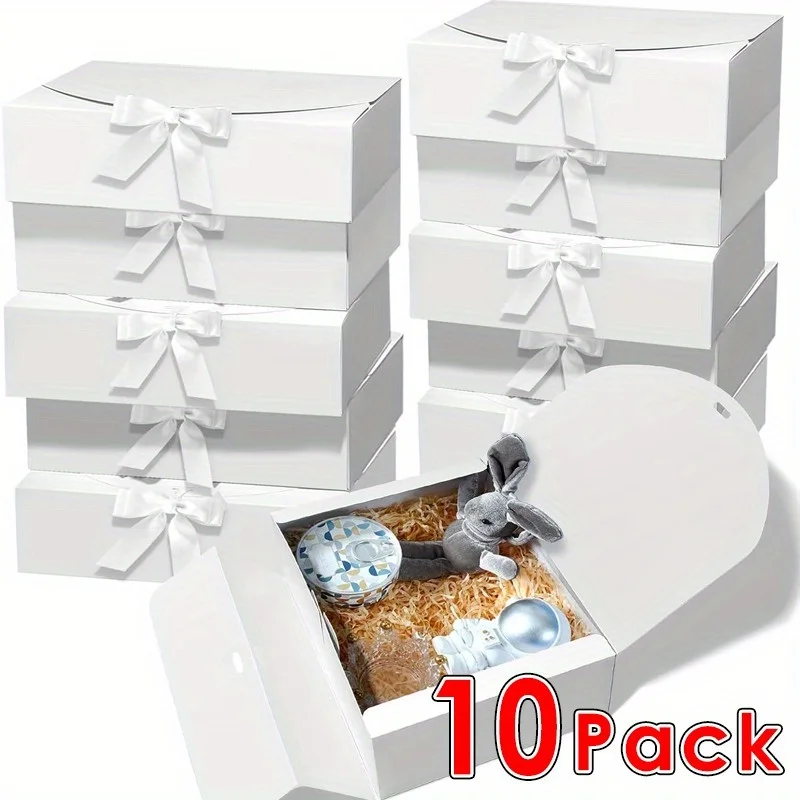 10 PCS Gift Boxes with Lids, 27208cm White & Black Paper Gift Boxes with Ribbon, Luxury Bridesmaid Proposal Boxes for Weddings, Birthdays, Special Occasions, Gift Wrapping Packaging