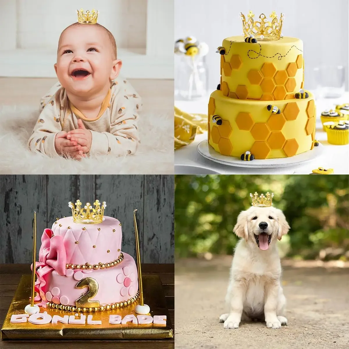 5/25Pcs Mini Golden Plastic Crowns for Craft Decoration, Cake Decor, Princess Queen Crown Party Supplies, Wedding Favor Accessories, Pearl Embellished Mini Crowns for Birthday, DIY and Event Decoration 4