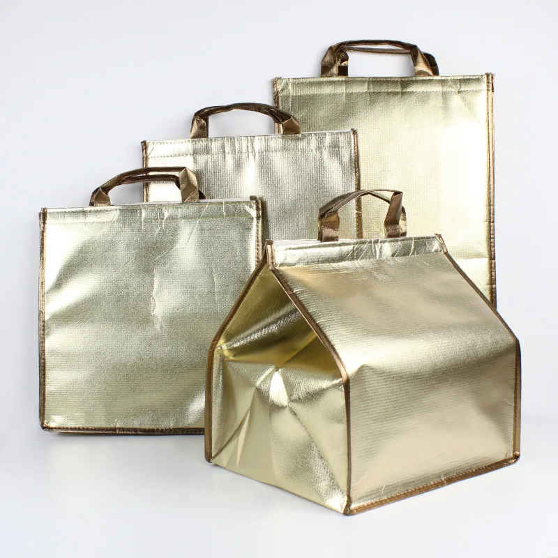 Custom Golden Thermal Insulated Cooler Bag for Cake & Chicken, Reusable Lunch Picnic Tote with Zipper, Food Storage Grocery Shopping Bag, Portable, Keep Fresh, Water-Resistant, Eco-Friendly Carrier - 图片 3