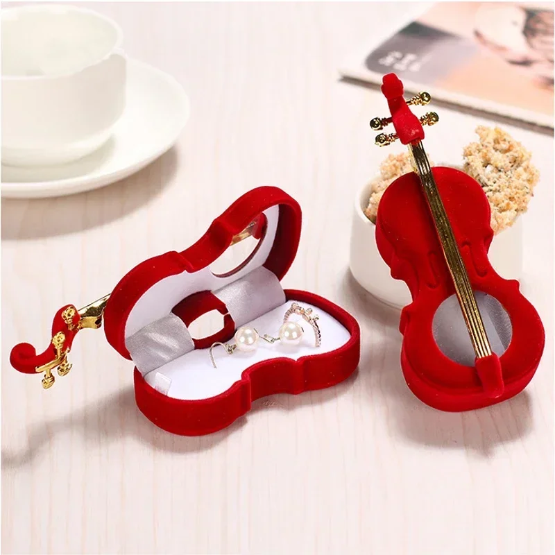 Velvet Violin Jewelry Gift Box – Elegant Musical Instrument Shaped Organizer for Rings, Earrings, Necklaces, Trinkets, Proposal Engagement Wedding Jewelry Display and Keepsake Storage Case - 图片 3