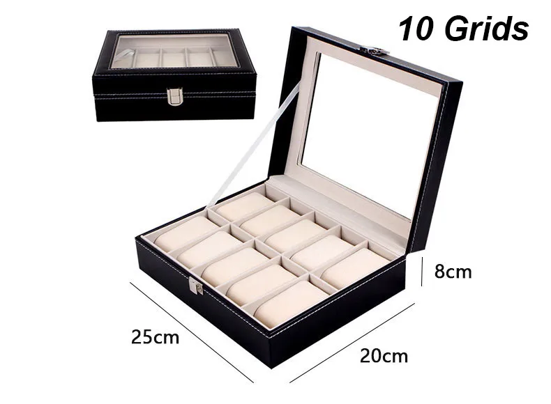 Multiple Slots Luxurious PU Watch Box 2/3/4/5/6 Grids Jewelry Ring Earrings Organizer For Men And Women