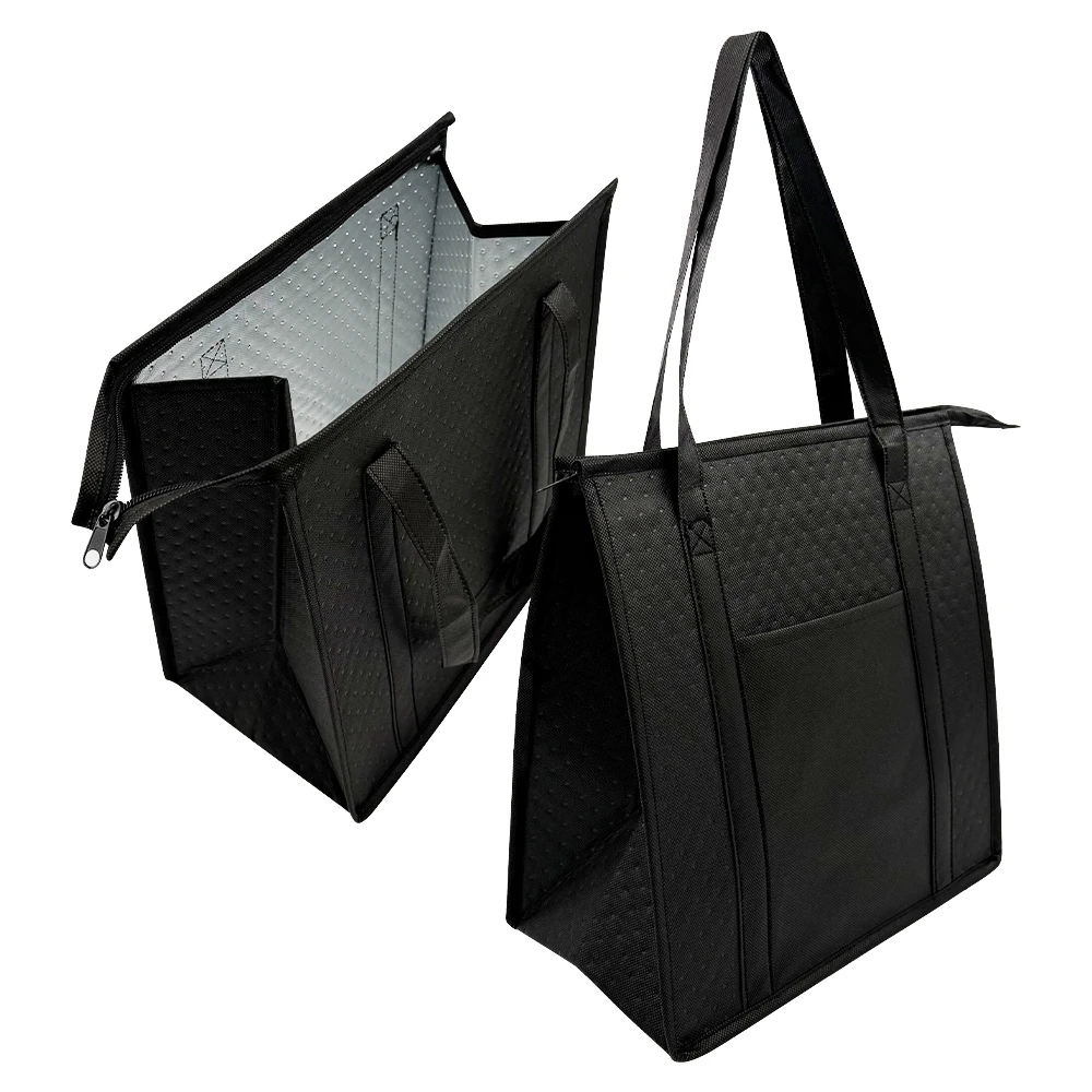 1pc Thermal Insulated Cooler Bag Textured Non-Woven Fabric with Front Pocket and Zipper Closure, Portable Lunch Tote for Camping, Picnic, Travel, Outdoor Food and Drink Storage