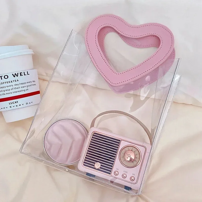 1–10PCS Transparent PVC Gift Bags Waterproof Candy Shopping Handbag with Love or Square Handle for Valentine’s Day Wedding Party Favor Packaging Bolsa Regalo Sac Cadeau ساک هدیه 透明ギフトバッグ 투명포장가방