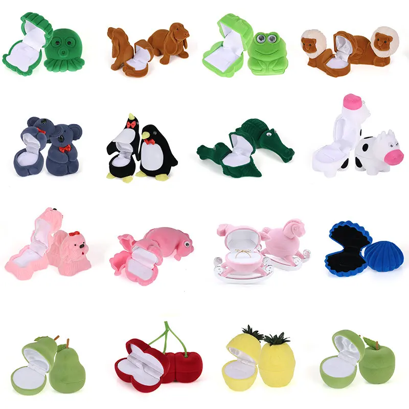 Velvet Jewelry Box Organizer – Cute Animal Wedding Ring Box, Fruit Storage Case, Earring and Necklace Display, Packaging Gift Accessories for Weddings and Special Occasions