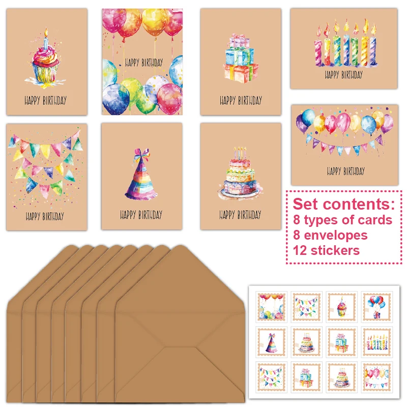 DIY Cartoon Birthday Greeting Card Set with Envelopes and Stickers – Fun and Creative Card Kit for Kids, Family, and Friends, Perfect Gift for Birthdays, Parties, and Personalized Messages - 图片 2