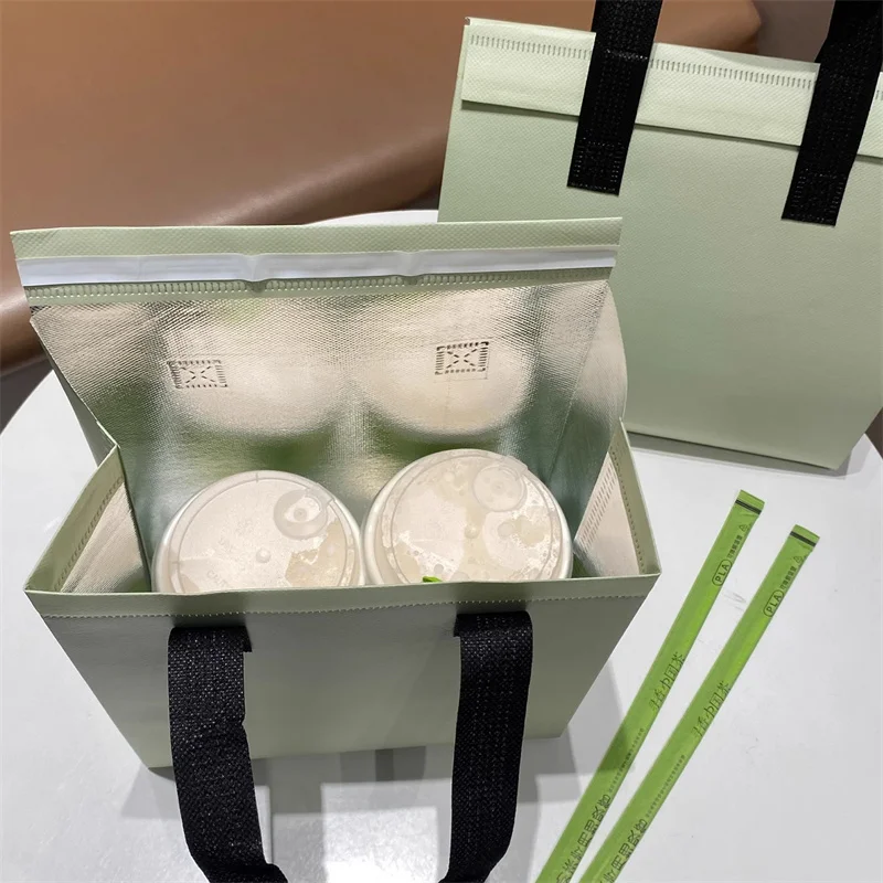 10pcs Green Non-Woven Insulated Tote Bags – Portable Reusable Meal Carrier Pouches for Lunch, Snacks, Drinks, Grocery, Delivery, Picnic, Hot or Cold Food Storage for Work, School, Travel 9