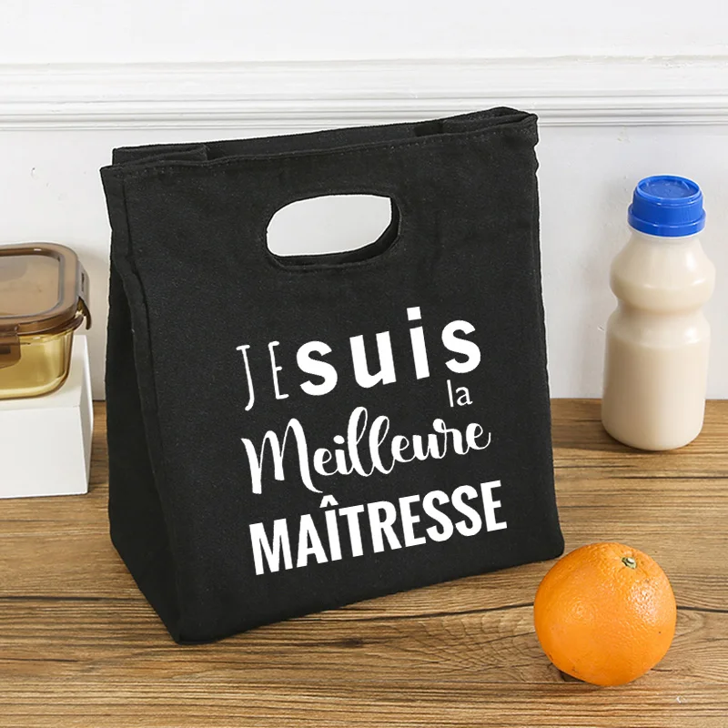 French Print Insulated Ice Cream Lunch Tote – Portable Canvas Bento Cooler Bag, Thermal Food Storage Handbag for School, Office, Teachers, Picnic, Travel, and Daily Meal Carrying - 图片 10