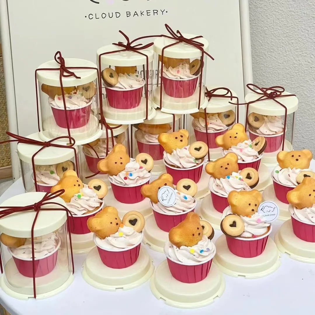 10Pcs Round Clear Cake Boxes for 2-Inch Desserts, Transparent Bakery Gift Packaging Boxes, Cupcake and Cookie Containers with Lids, Tall Layer Cake Holder, Portable Dessert Boxes for Birthday, Wedding, Party, and Home Use - 图片 6