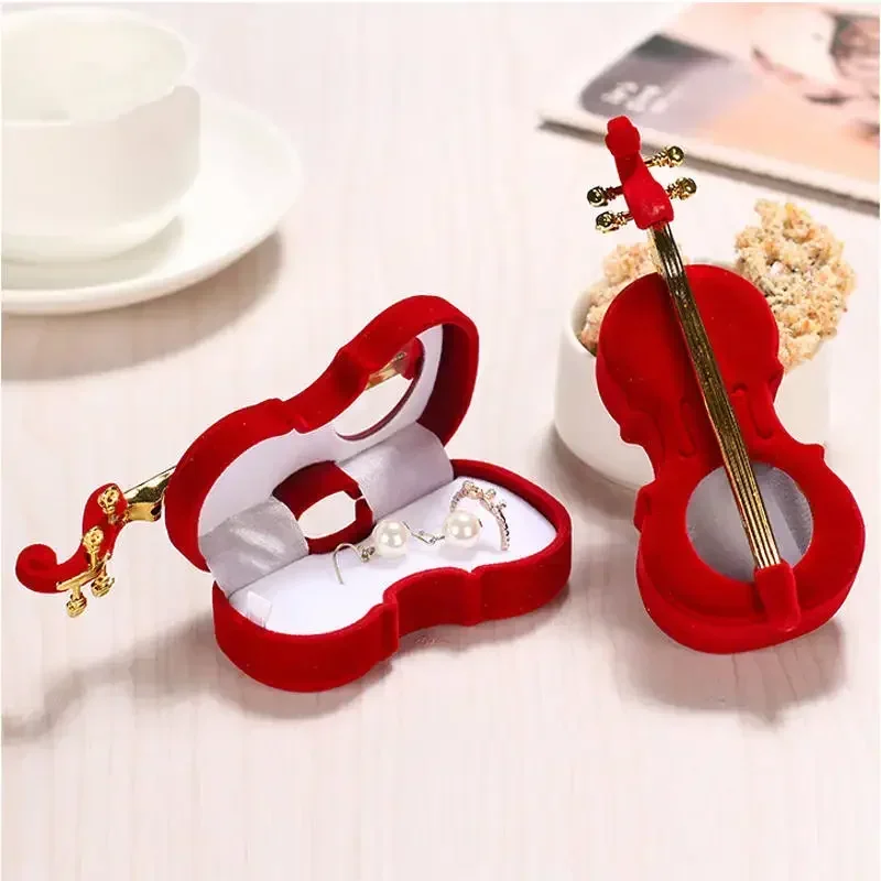 Velvet Violin Jewelry Gift Box – Elegant Musical Instrument Shaped Organizer for Rings, Earrings, Necklaces, Trinkets, Proposal Engagement Wedding Jewelry Display and Keepsake Storage Case - 图片 7