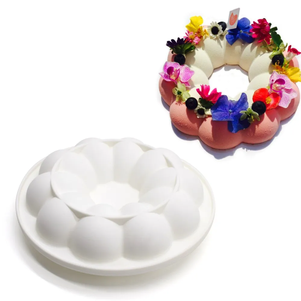 Round Corrugated Big Flower Mousse Cake Mold Taiji Design Silicone Mold for DIY Chocolate, Pudding, French Desserts, and Baking, Flexible Non-Stick Pastry Tool for Creative Home Baking and Party Treats - 图片 3