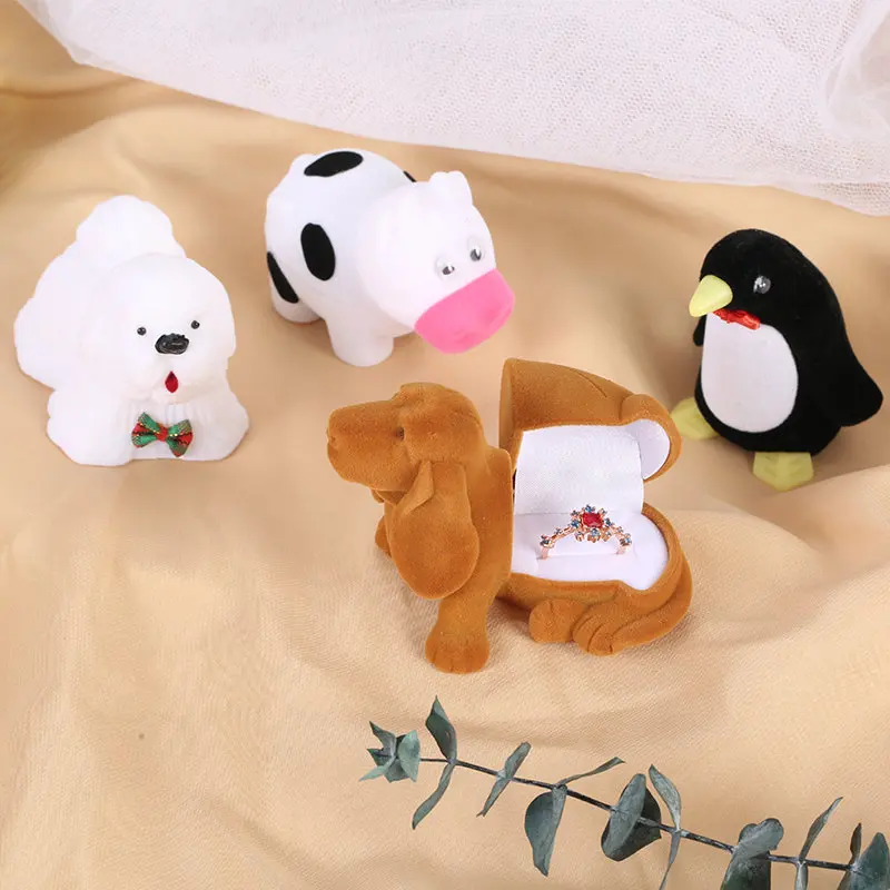 Velvet Jewelry Box Organizer – Cute Animal Wedding Ring Box, Fruit Storage Case, Earring and Necklace Display, Packaging Gift Accessories for Weddings and Special Occasions 3