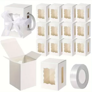 12PCS Mug Gift Boxes with 1 Roll Ribbon – Transparent Gift Packaging Box for Wrapping 11-12oz Sublimation Mugs, Mugs, and Wine Bottles, Ideal for Gifting and Customization