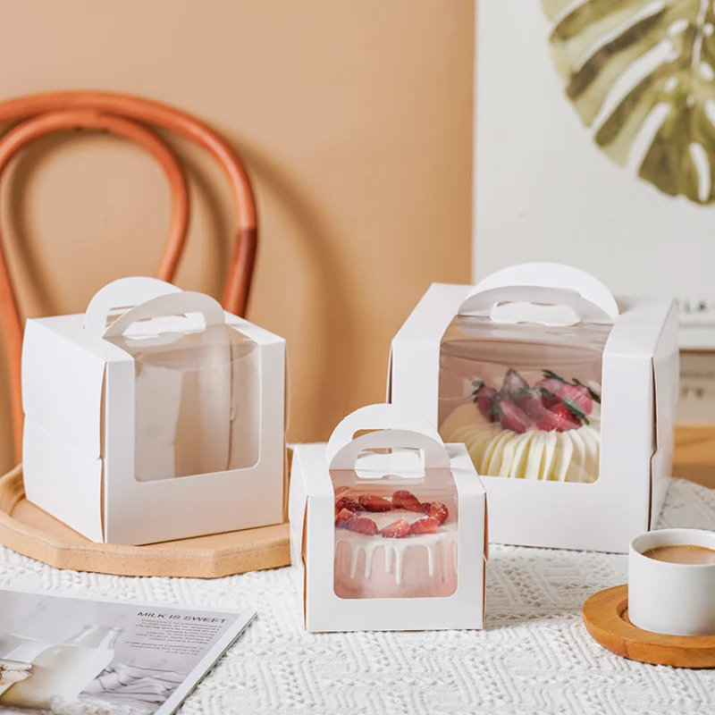 10Set Clear Window Cake Boxes in 4 and 6 Inches, High Kraft Paper and White Bakery Packaging Boxes, Foldable Birthday Cake Containers, Cupcake Muffin Pastry Dessert Storage Boxes for Baking Shops and Home - 图片 2