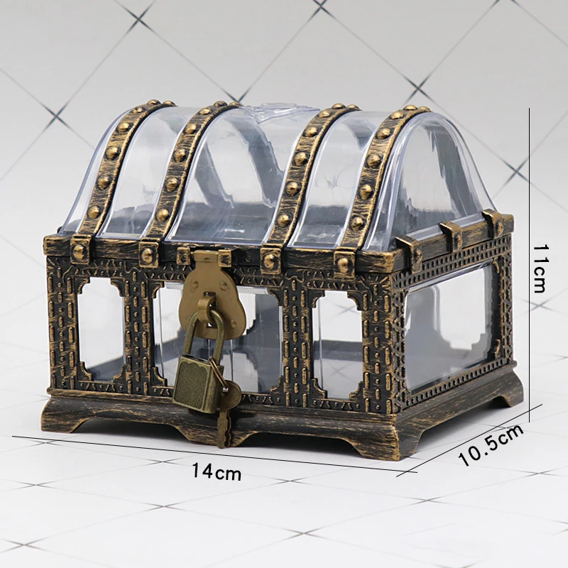 Pirate Treasure Chest with Lock – Transparent Pirate Jewelry Box for Gemstones, Crystals, Rhinestones, and Small Toys, Creative Storage Container for Kids, Crafts, and Decorative Collectibles 3