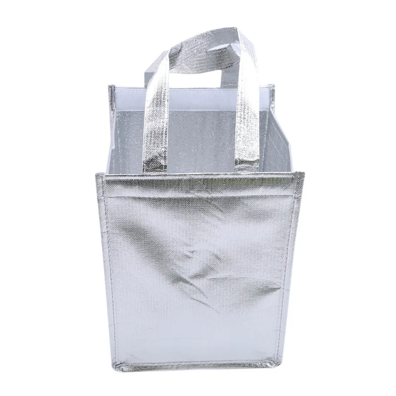 1Pc Silver Thermal Insulated Lunch Bag – Large Square Foil Cooler Tote for Cake, Sandwiches, Coffee, Drinks, and Fresh Food Storage, Reusable Refrigerated Picnic Delivery Bag