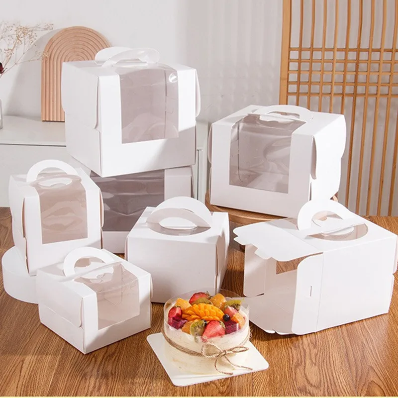 5Pcs White Paper Cake Boxes with Clear Window, Portable 3/4/6/8/10 Inch Dessert Packaging Containers for Birthday Wedding Party DIY Cake Presentation Supplies - 图片 2