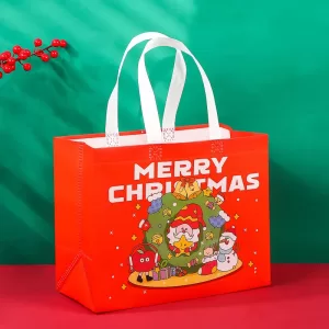 New Plaid Christmas Candy Gift Bags | Cute Santa Claus & Snowman Pattern Non-Woven Handbag | Waterproof Reusable Holiday Gift Packaging Tote for Xmas Party Supplies Decorations