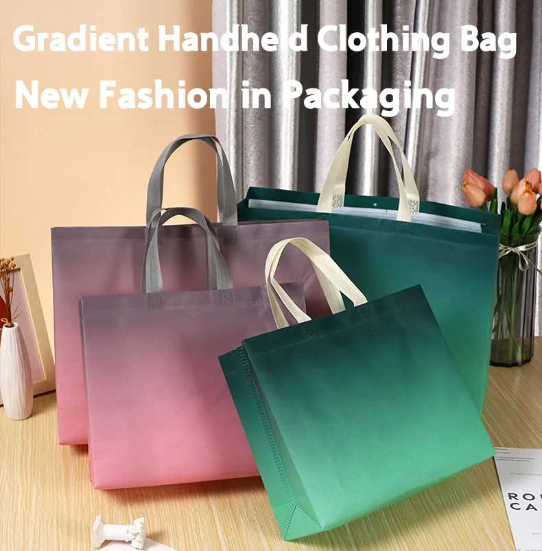 Gradient Color Non-Woven Handbag Clothing Store Party Gift Packaging Bag Wedding Shopping Bag Custom Printed Logo Reusable Tote Sac Cadeau Bolsa de Regalo Sacola Shopping ساک خرید قابل استفاده مجدد
