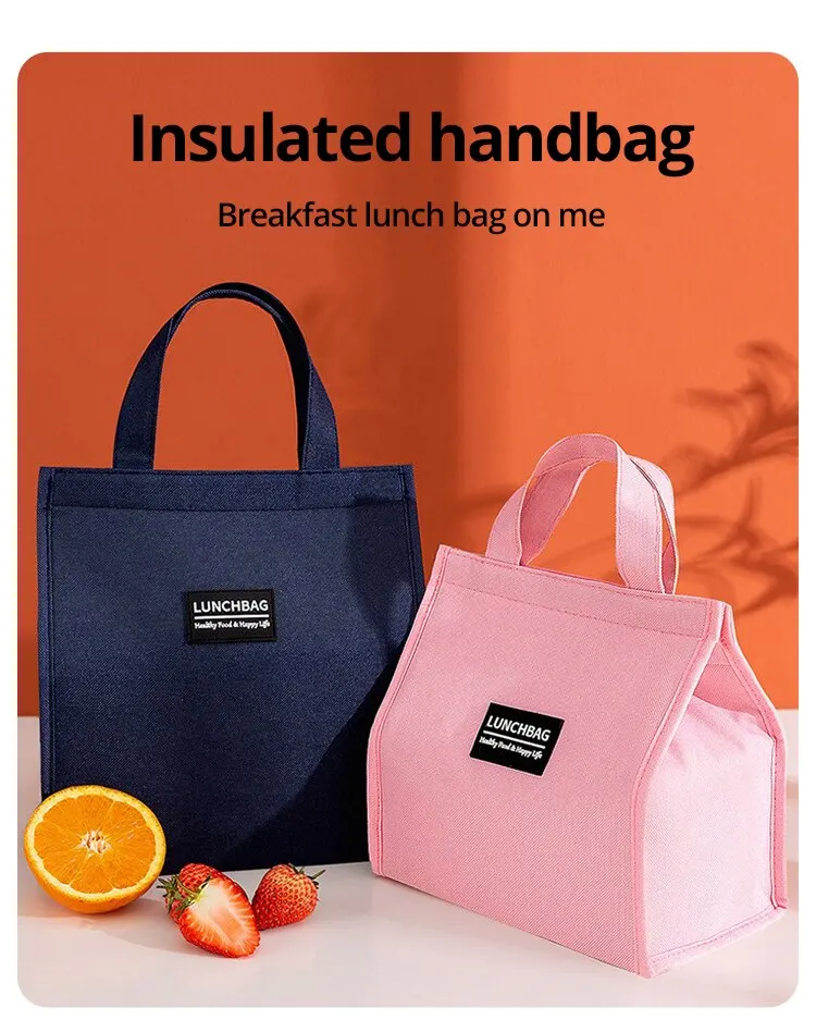 1pc Blue Grey Pink Portable Insulated Lunch Bag with Aluminum Foil Lining, Waterproof Food Storage Tote for Rice, Snacks, Picnic, Travel, Office, School, Reusable Thermal Lunch Box Carrier