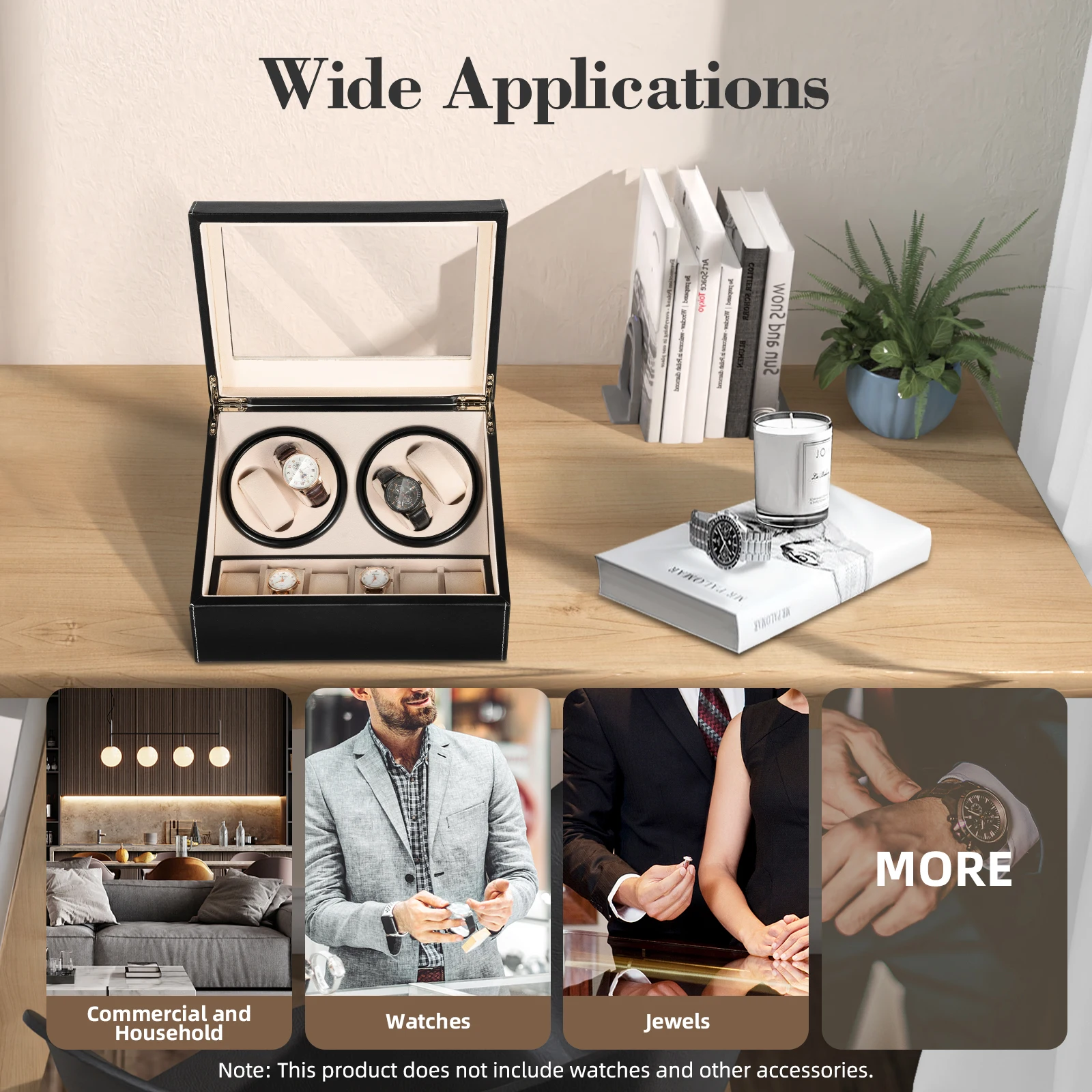 4+6 Automatic Watch Winder with PU Leather Case, Mechanical Wristwatch Shaker and Storage Box, Luxury Jewelry Display Organizer for Men and Women, Protective Watch Storage Case for Travel and Home 2