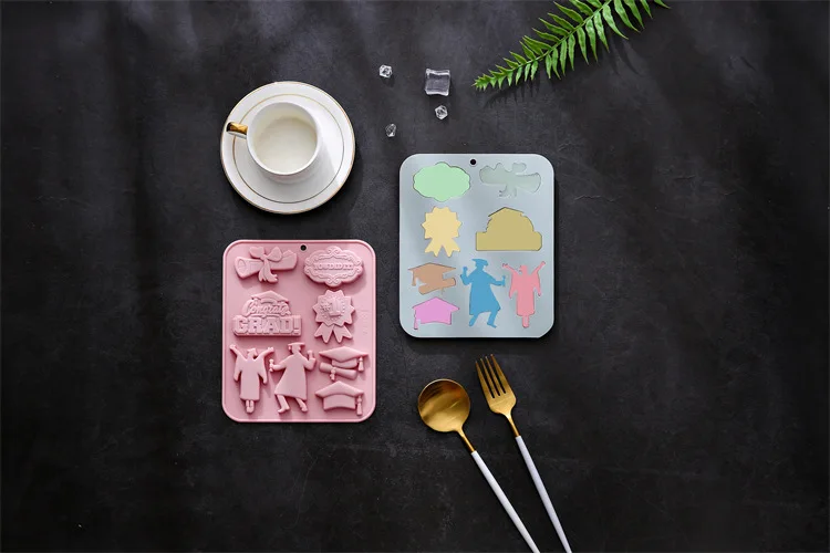 8-Hole Graduation Season Silicone Mold – DIY Fondant, Cake, Chocolate, Ice Cube, and Baking Accessories for Graduation Party, Themed Desserts, Cupcakes, Sugarcraft, and Creative Edible Decorations