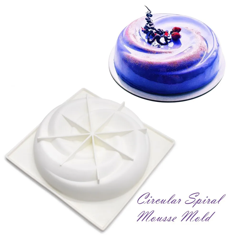 Round Corrugated Big Flower Mousse Cake Mold Taiji Design Silicone Mold for DIY Chocolate, Pudding, French Desserts, and Baking, Flexible Non-Stick Pastry Tool for Creative Home Baking and Party Treats