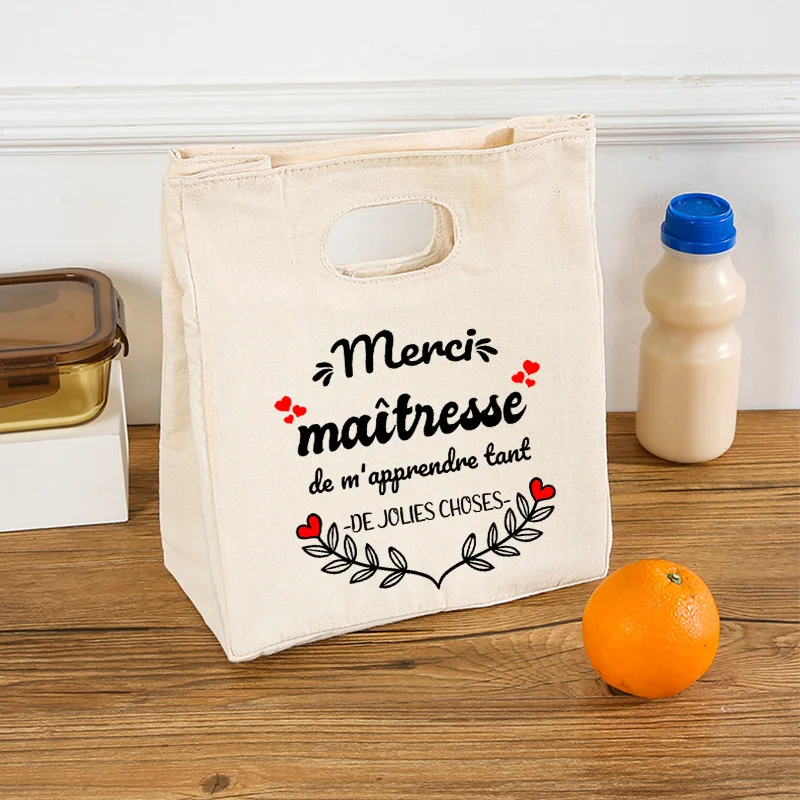 French Print Insulated Ice Cream Lunch Tote – Portable Canvas Bento Cooler Bag, Thermal Food Storage Handbag for School, Office, Teachers, Picnic, Travel, and Daily Meal Carrying - 图片 13