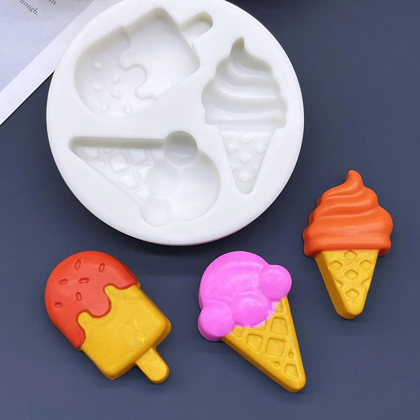Ice Cream Shape Silicone Mold Fondant Cake Decorating Mould Chocolate Candy Cupcake Tray Sugarcraft Baking Tools Pastry Dessert Resin Soap Wax Melt Clay Craft DIY Handmade Accessories Kitchen Supplies 1
