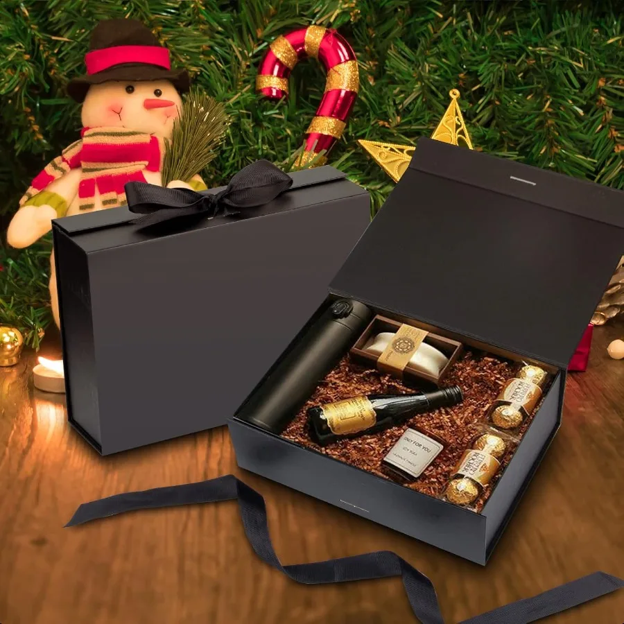 Magnetic Closure Gift Box with Lid – 10.5x7.5x3.1 Inches, Black Gift Box with Ribbon and Magnetic Closure, 1 Pack for Presents, Special Occasions, Weddings, Birthdays, and Gift Wrapping - 图片 3
