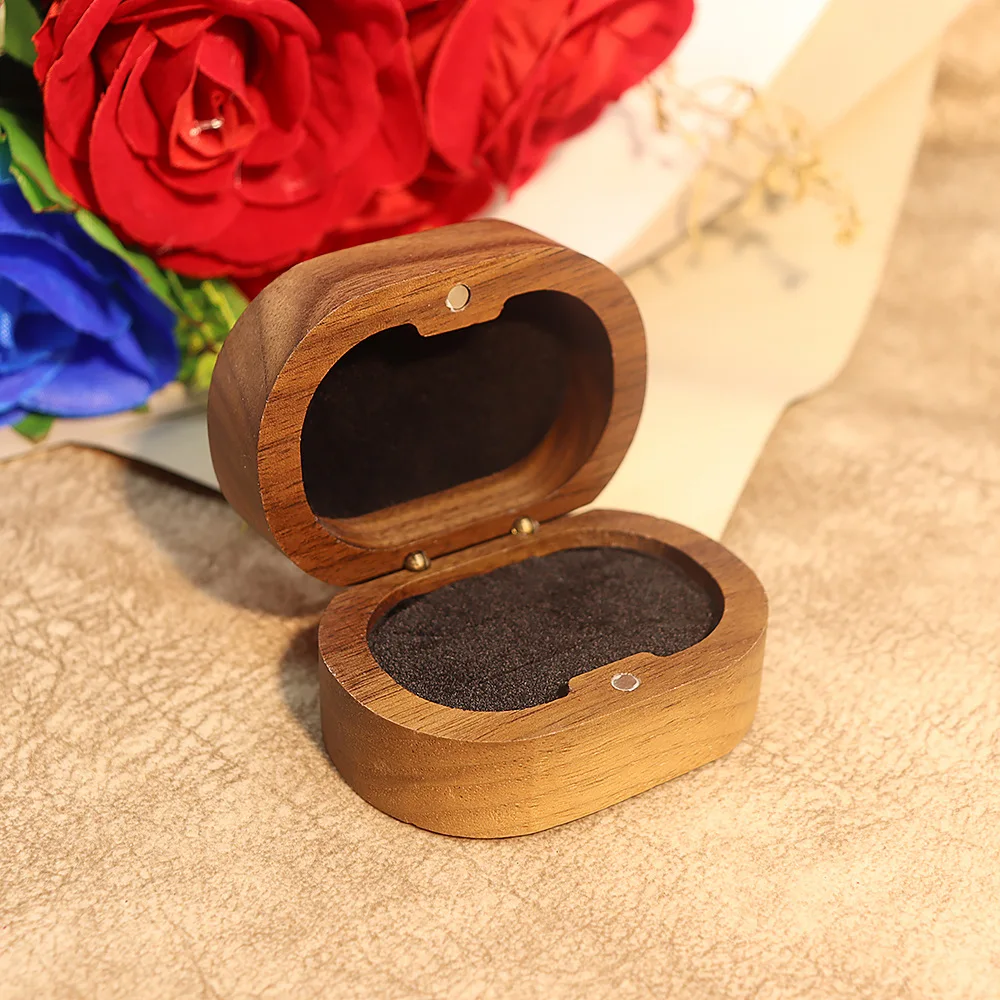 Handmade Rustic Wooden Wedding Ring Box with Velvet Interior and Magnetic Closure – Walnut Jewelry Packaging Case for Proposal, Engagement, Christmas Gift, and Elegant Ring Display Storage - 图片 13