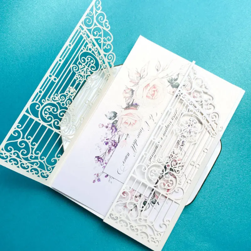 50PCS Laser Cut Wedding Gate Invitations – Elegant Pink and Gold Engagement Greeting Cards with Customizable Printing, Perfect for Bridal Shower, Anniversary, Birthday, Banquet, and Party Supplies - 图片 14