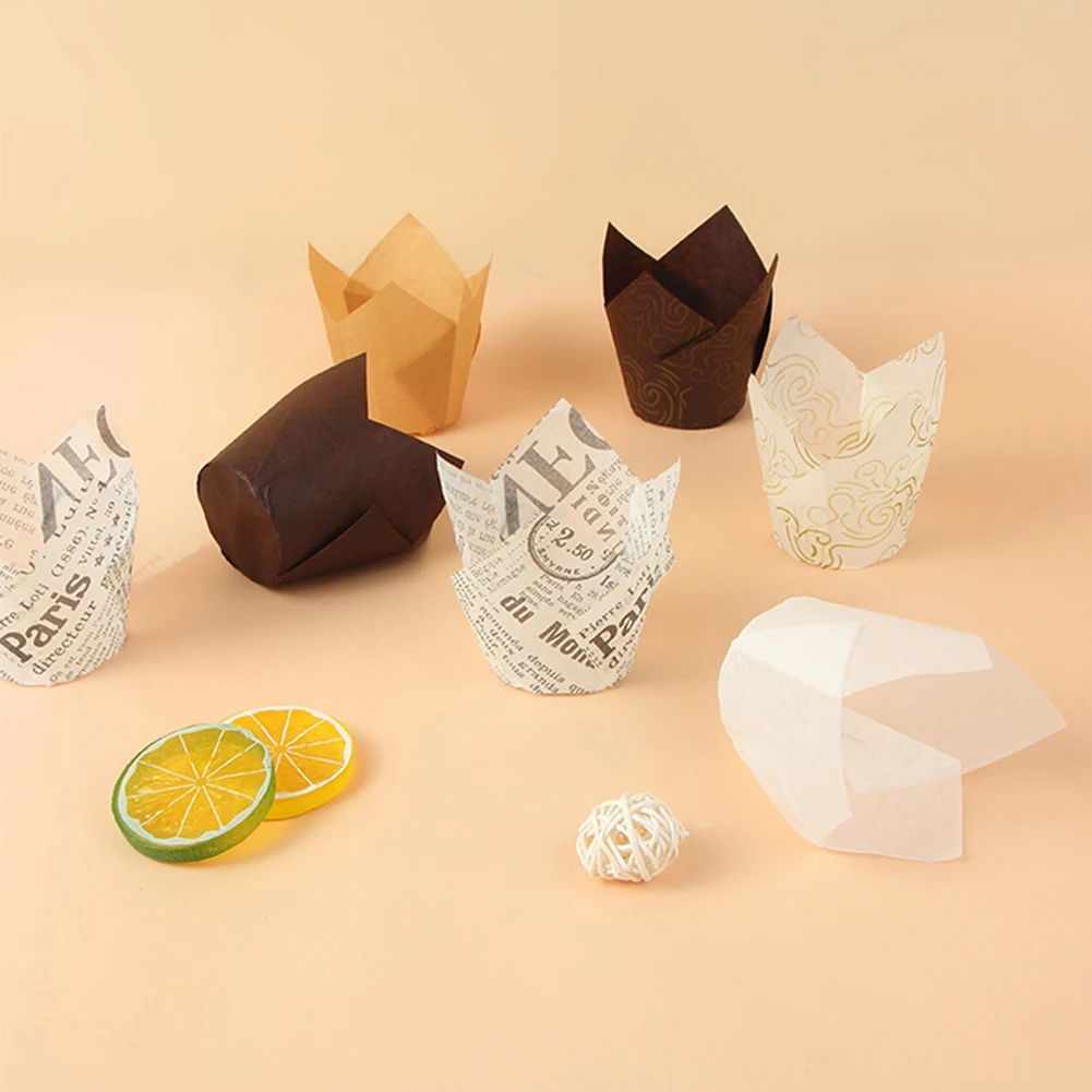 50pcs Tulip-Style Muffin and Cupcake Paper Cups, Oilproof Non-Stick Baking Liners, Decorative Cupcake Wrappers, Muffin Cases for Home Baking, DIY Cake Decorating, Party, and Bakery Supplies