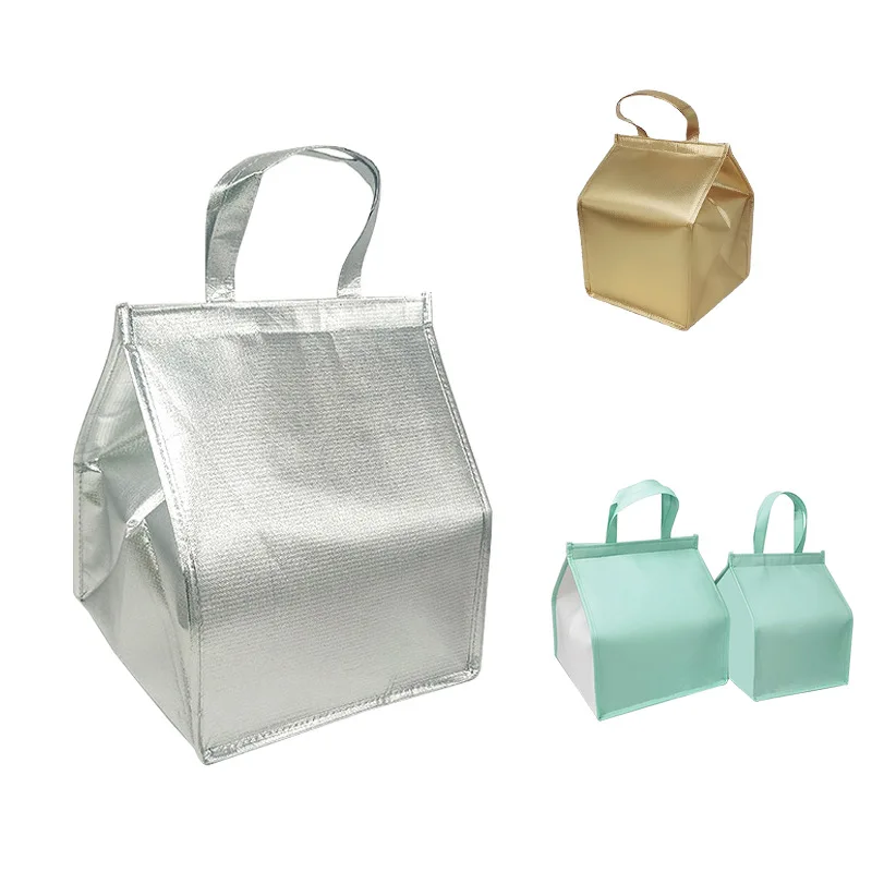 1Pc Silver Thermal Insulated Lunch Bag – Large Square Foil Cooler Tote for Cake, Sandwiches, Coffee, Drinks, and Fresh Food Storage, Reusable Refrigerated Picnic Delivery Bag