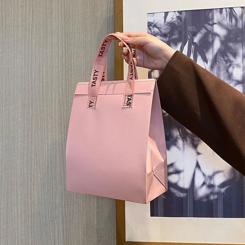 10pcs Grey Non-Woven Insulated Tote Bags – Portable Reusable Fabric Pouches for Food, Drinks, Snacks, and Meals, Thermal Carrier Keeps Hot or Cold, Ideal for Delivery, Picnic, Grocery, Work, School - 图片 18