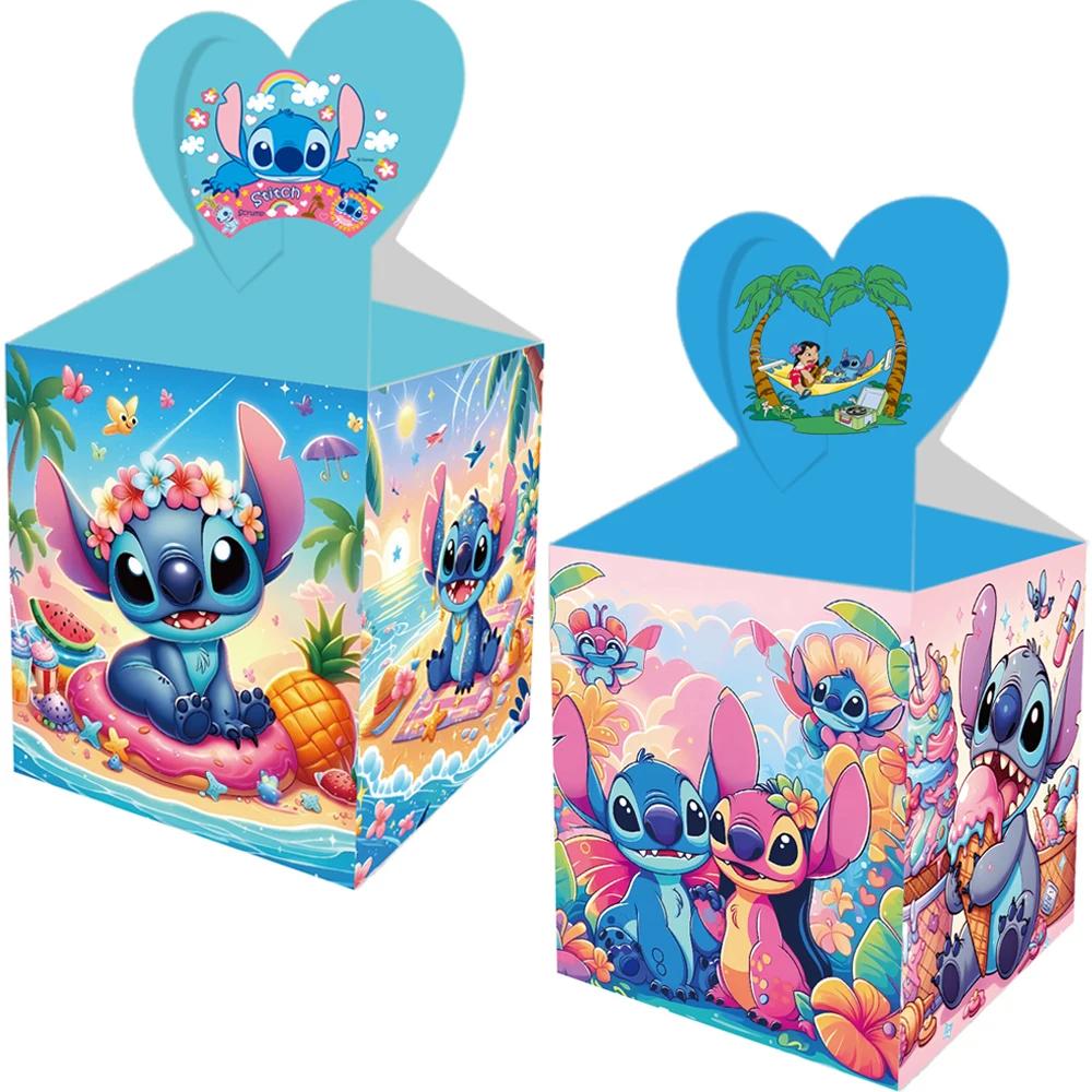12Pcs Lilo & Stitch Pink Angel Candy Boxes Popcorn Box Cookies Chocolate Snack Boxes for Baptism Party Gift Bags Supplies Baby Shower Birthday Celebration Favors Decorative Packaging Accessories