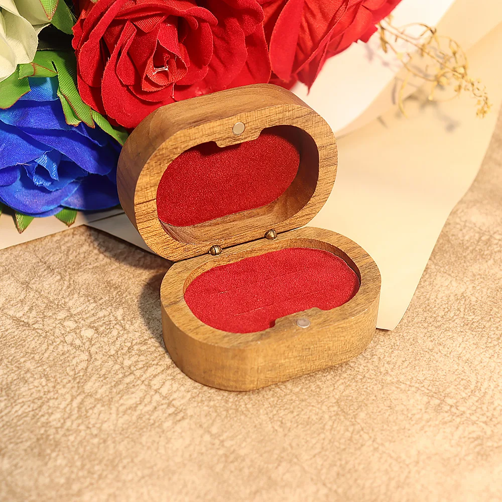 Handmade Rustic Wooden Wedding Ring Box with Velvet Interior and Magnetic Closure – Walnut Jewelry Packaging Case for Proposal, Engagement, Christmas Gift, and Elegant Ring Display Storage - 图片 9