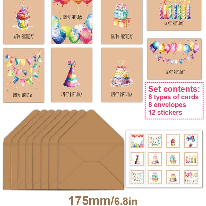 DIY Cartoon Birthday Greeting Card Set with Envelopes and Stickers – Fun and Creative Card Kit for Kids, Family, and Friends, Perfect Gift for Birthdays, Parties, and Personalized Messages